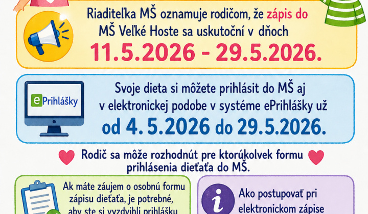 Fotka - Zápis detí do MŠ pre školský rok 2026-2027