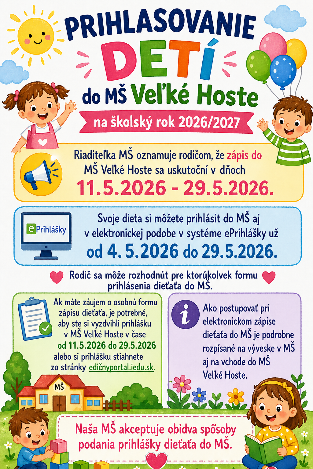 Fotka - Zápis detí do MŠ pre školský rok 2026-2027